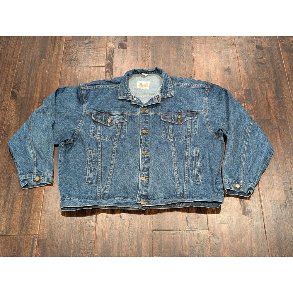 Vintage 90s Excelled Denim Trucker Jacket Mens 2XL Medium Blue Jean Motorcycle‎